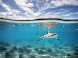 Sharks swimming in crystal clear waters photo