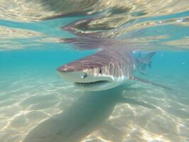 Sharks swimming in crystal clear waters photo