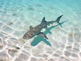 tiburones nadando en cristal claro aguas foto