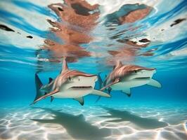 Sharks swimming in crystal clear waters photo