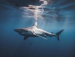 tiburones nadando en cristal claro aguas foto