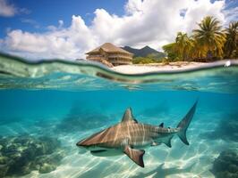 Sharks swimming in crystal clear waters photo