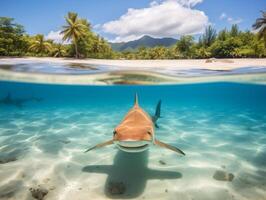 Sharks swimming in crystal clear waters photo