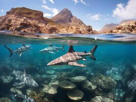 Sharks swimming in crystal clear waters photo