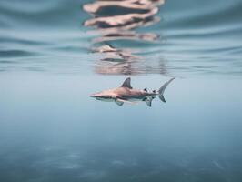 tiburones nadando en cristal claro aguas foto