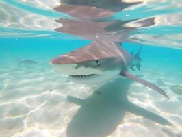 Sharks swimming in crystal clear waters photo