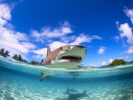 Sharks swimming in crystal clear waters photo