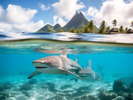 Sharks swimming in crystal clear waters photo