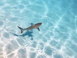 tiburones nadando en cristal claro aguas foto