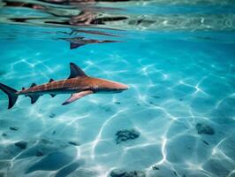 Sharks swimming in crystal clear waters photo