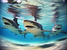 Sharks swimming in crystal clear waters photo