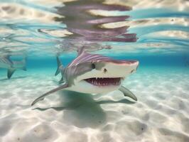 Sharks swimming in crystal clear waters photo