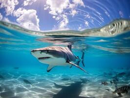 Sharks swimming in crystal clear waters photo