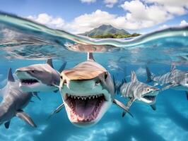 Sharks swimming in crystal clear waters photo