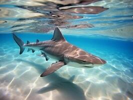 Sharks swimming in crystal clear waters photo