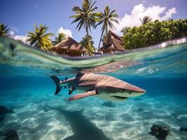 Sharks swimming in crystal clear waters photo