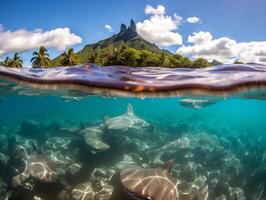 Sharks swimming in crystal clear waters photo