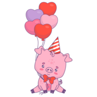 Happy Birthday Pig with Balloons Sticker png