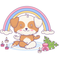 fofa cachorro meditando debaixo arco Iris png