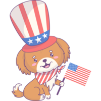 Happy dog in American party hat png