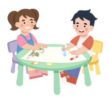 Boy and girl coloring cartoon illustration png