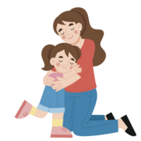 Little girl hugging mother cartoon illustration png