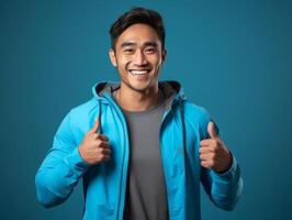 Asian man dressed in sportswear clearly active and full of energy photo