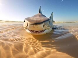 tiburones nadando en cristal claro aguas foto