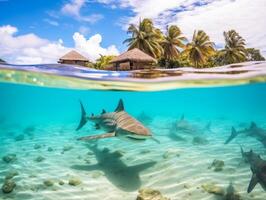 Sharks swimming in crystal clear waters photo