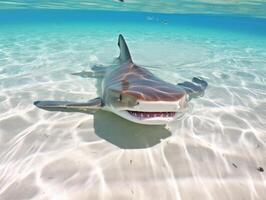 tiburones nadando en cristal claro aguas foto