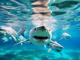 Sharks swimming in crystal clear waters photo