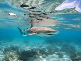 Sharks swimming in crystal clear waters photo