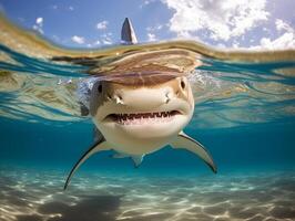 Sharks swimming in crystal clear waters photo