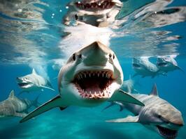 Sharks swimming in crystal clear waters photo