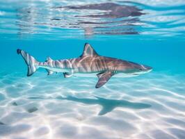 Sharks swimming in crystal clear waters photo