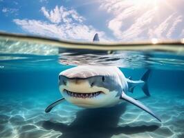 Sharks swimming in crystal clear waters photo