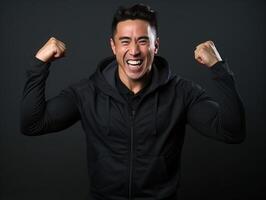 Asian man dressed in sportswear clearly active and full of energy photo