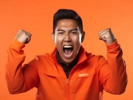 Asian man dressed in sportswear clearly active and full of energy photo