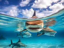 Sharks swimming in crystal clear waters photo