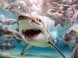 Sharks swimming in crystal clear waters photo