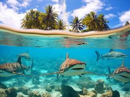 Sharks swimming in crystal clear waters photo