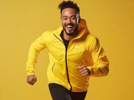 asiático hombre vestido en ropa de deporte claramente activo y lleno de energía foto