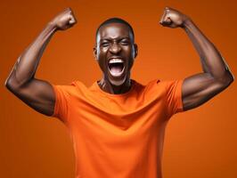 africano hombre vestido en ropa de deporte claramente activo y lleno de energía foto