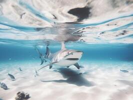 Sharks swimming in crystal clear waters photo