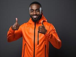 africano hombre vestido en ropa de deporte claramente activo y lleno de energía foto