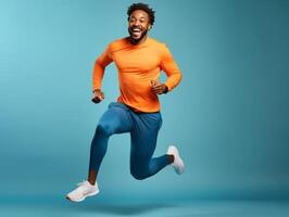 africano hombre vestido en ropa de deporte claramente activo y lleno de energía foto