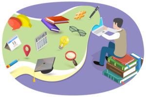 3D Isometric Flat Conceptual Illustration of Online Learning png