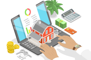 3D Isometric Flat Conceptual Illustration of House Mortgage Calculator png