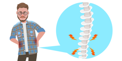 3d isométrica plano conceptual ilustración de hombre con espalda dolor. png