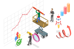 3d isométrique plat conceptuel illustration de haut rendement liaison marché png